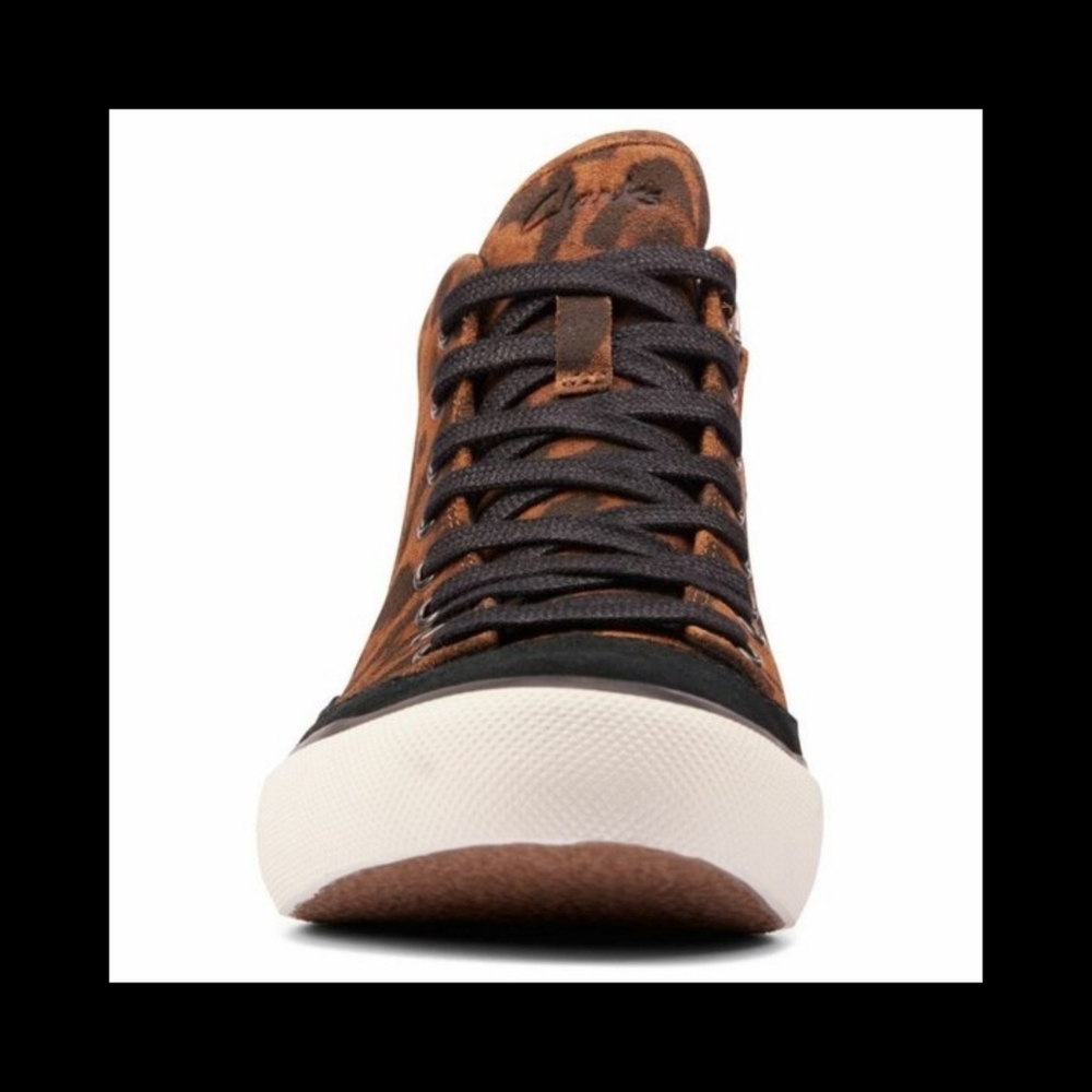 CLARKS Aceley Suede Zip up High-Top Sneakers Leopard print leather womens shoes - Picture 6 of 7